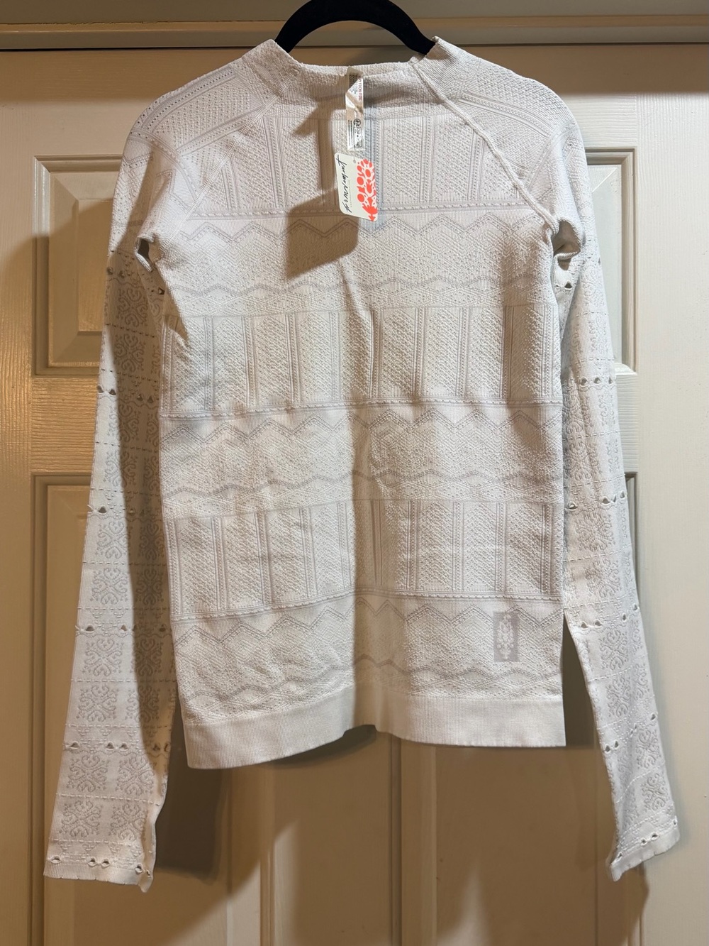 Free People White/Grey Geometric Print Long Sleeve Base Layer NWT Size M/L